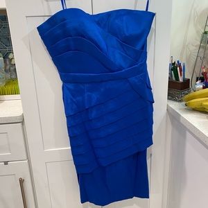 Pleated royal blue strapless dress